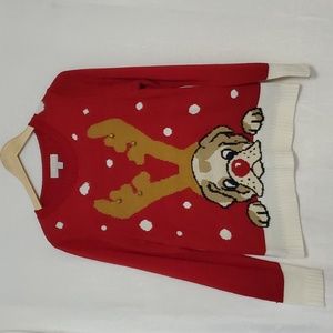 Carolyn Taylor Dog with Antlers Print Sweater Size L